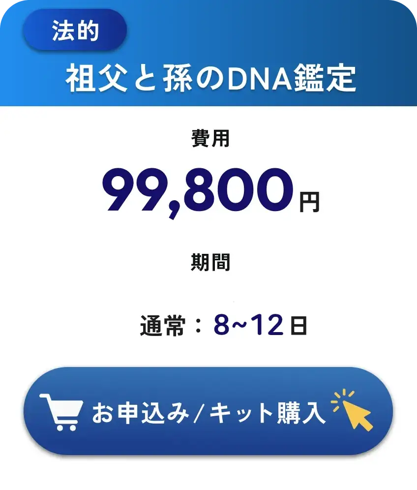 法的・祖父と孫のDNA鑑定・99,800円・検査期間3~5日(通常7~9日)税込・往復送料込
